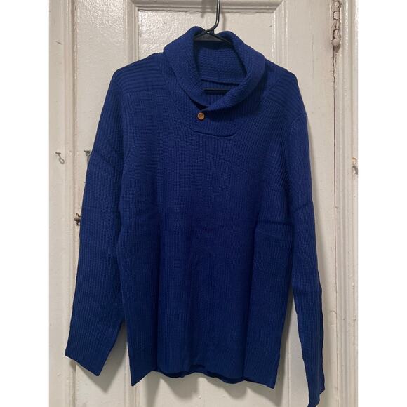 Men's Shawl Collar Knit Ribbed Pullover Sweater Navy NWOT Size L - Picture 2 of 8